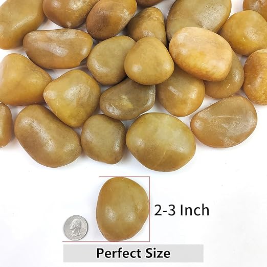 Rocks for Plant 5lbs, Yellow River Rocks 2-3 Inch Natural Pebbles for Indoor Plants, High Polished Decorative Stones Vase Filler Fish Tank Aquariums Landscaping Garden