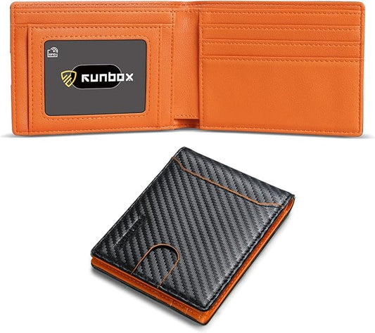 RUNBOX Wallet for Men Slim 11 Credit Card Holder Slots Leather RFID Blocking Small Thin Men's Wallet Bifold Minimalist Front Pocket Large Capacity Gift Box