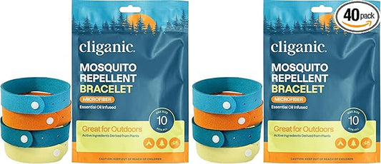 Cliganic Mosquito Repellent Microfiber Bracelets (40 Pack) - for Adults and Kids, DEET Free Wristbands