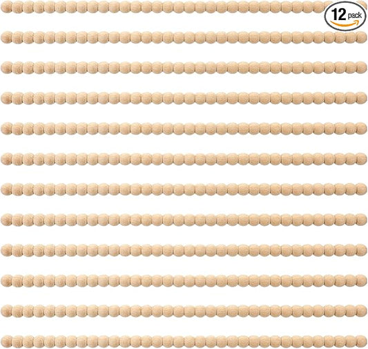 Nuanchu 12 Pcs Decorative Beaded Wood Trim Molding Half Wooden Beads Bobbin Trims 15.75 Inch Unfinished 3D Pearl Paintable Wood Molding for DIY Crafts Home Wall Cabinet Shelf Window Door (14 mm)