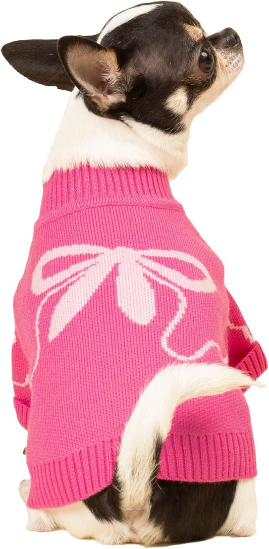Fitwarm Bowknot Valentines Sweater, Thermal Winter Clothes for Small Dogs Girl, Charming Valentines Outfit, Puppy Chihuahua Jumper, Holiday Pet Apparel, Pink, Extra Small