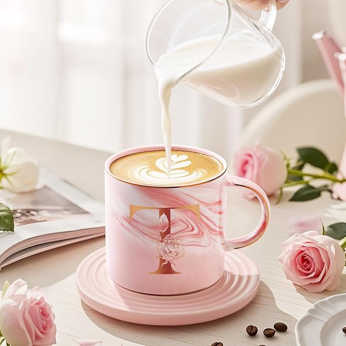 Valentines Day Gifts for Her, Anniversary Birthday Galentines Gifts for Women Mom Grandma Friend Sister Wife Teacher Coworker, Personalized Initial Customized Gift Monogrammed A-Z Coffee Mug 12 OZ(T)