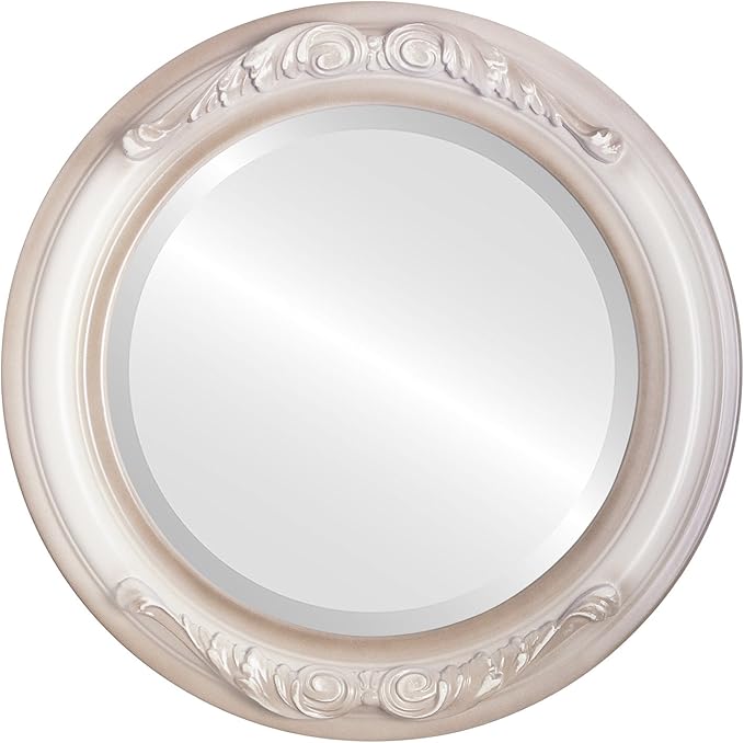 OVALCREST Round Beveled Wall Mirror for Home Decor - Florence Style - Taupe - 28x28 Outside Dimensions