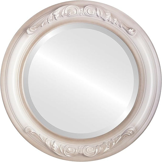 OVALCREST Round Beveled Wall Mirror for Home Decor - Florence Style - Taupe - 34x34 Outside Dimensions