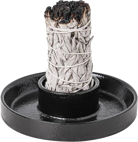 Sage Incense Holder, Ceramic Sage Holder for Burning, Sage Burner Holder for Smudge Sticks, Smudge Bowl for White Sage Bundle, Palo Santo Sticks, Yoga Meditation and Altar Decor (Sage Holder-Black)
