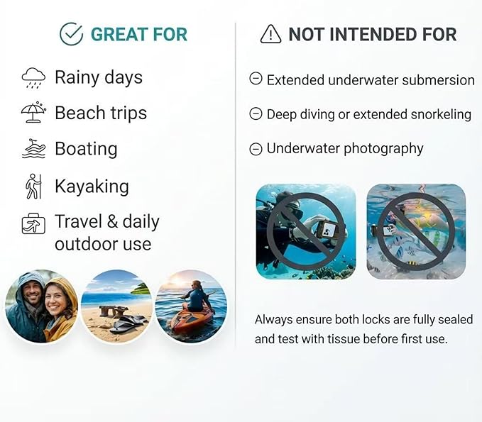 2 Pack Floating Phone Pouch with Dual Compartments, IPX8 Rated Waterproof Case for Rain, Beach, Boating & Kayaking, Clear Touch Screen, Fits Phones Up to 8.5”(Black-Black)