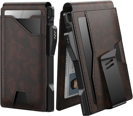 typecase Tactical Wallet for Men Card Holder: Pop Up Card Case, Genuine Leather, Smart, RFID Blocking, Slim, Minimalist, Thin, Front Pocket - 9-13 Card Capacitiy, ID Window, Money Clip (Deep Brown)