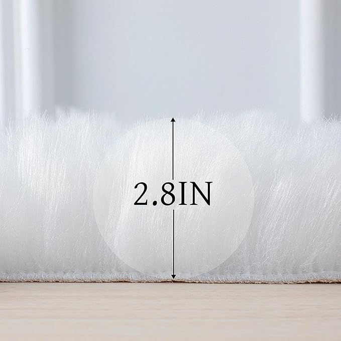 Faux Fur Rug Sheepskin Shag Fluffy Fuzzy White 3x3 ft Rugs for Bedroom Bedside Bed Floor Living Room Plush Round High-Density Cushion Carpet Super Sofa Cover