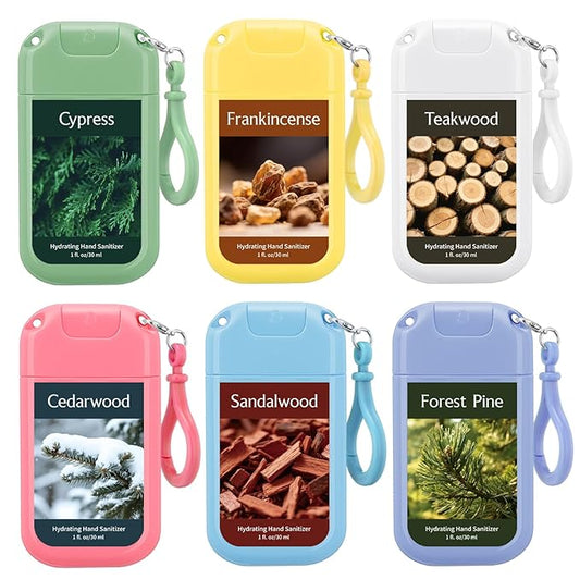 6 Pack Hydrating Hand Sanitizer Spray with Keychain Travel Size Scented Hand Sanitizer Spray Portable Pocket for Purse Backpack Outdoor Travel Adults Office Staff Teacher Nurse