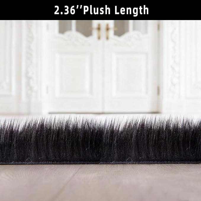 Black Samll Faux Fur Sheepskin Area Rug for Living Room Bedroom, 2 x 3 Feet Ultra Soft Shaggy Fuzzy Furry Carpet Chair Throw Rugs for Kids, Girls, Nursery Room Decor Dorms