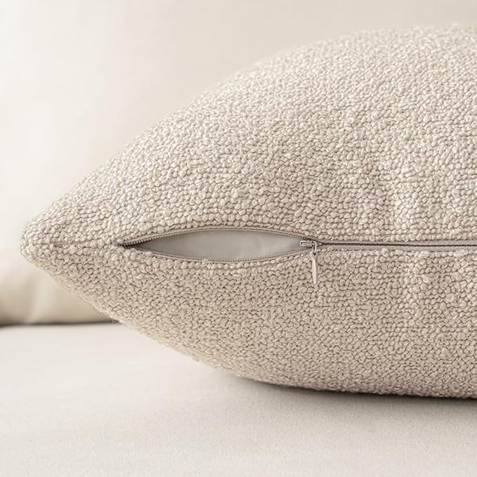 MIULEE 12x20 Inch Decorative Lumbar Throw Pillows for Bed Set of 2 Textured Boucle Neutral Winter Throw Pillow Covers Oatmeal Accent Solid Pillowcases Sofa Livingroom Home Decor