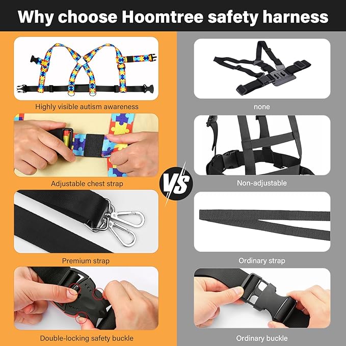 HOOMTREE Safety Harness Leash for Kids with Autism, Special Needs and Older Children Ages 6-12 | Adjustable Teens Walking Harness with Grab Handle and Tether | Keep Active ADHD/ASD Autistic Kids Safe