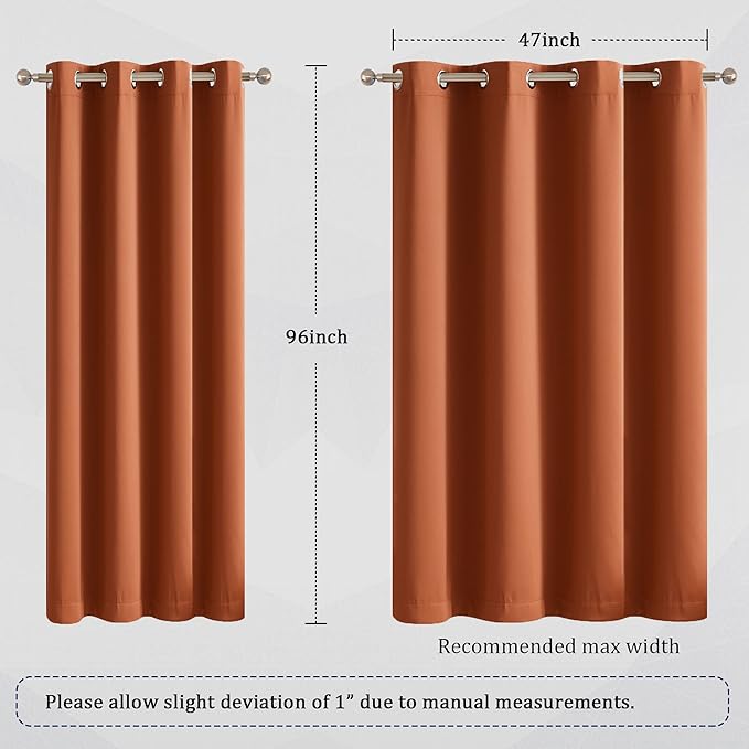 DUALIFE 96 Inch Curtains for Living Room Burnt Orange Rust Curtains for Bedroom Thermal Insulated Grommet Window Treatment Panels 52 x 96 Inch Length