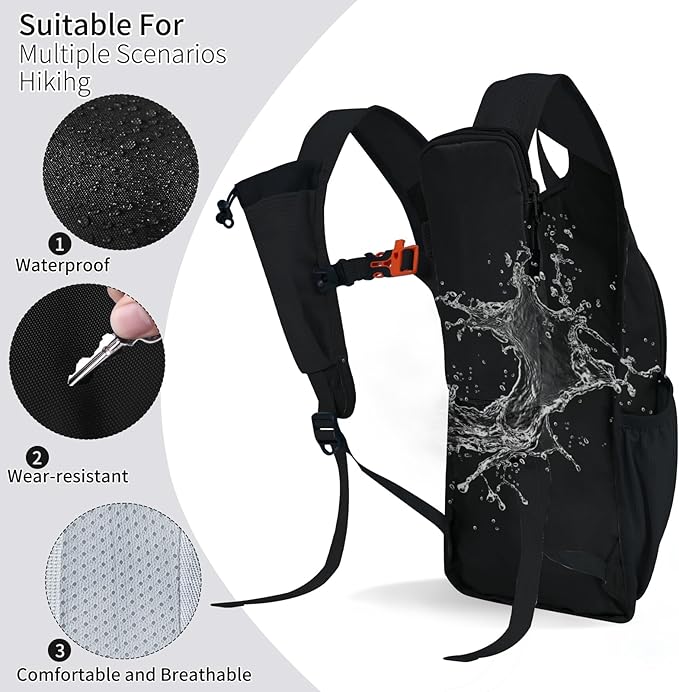 HIGH EXPERIENCE Hiking Backpack 10L/15L Small Daypack Lightweight Packable Travel Foldable Water Resistan for Women Men (Black, 10L)