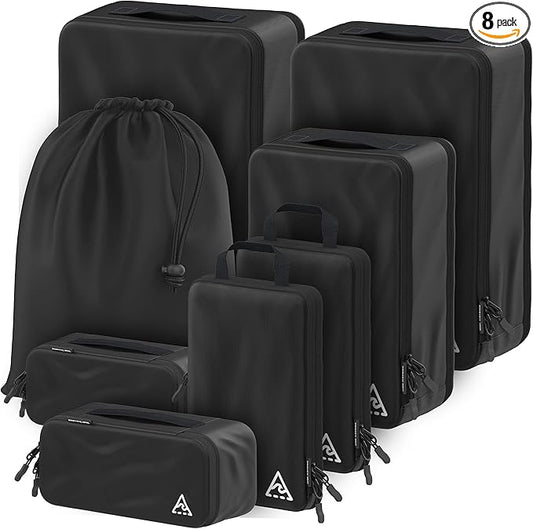 8-Piece Luxury Compression Packing Cubes & Bags for Travel – Maximize Space in Luggage with HybridMax Double-Capacity Design, 50 Luggage Tags, Deluxe Set, Lifetime Satisfaction Suitcase Organizer Bags