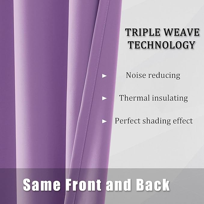 DUALIFE Amethyst Orchid Purple Blackout Curtain Panels/Drapes for Living Room 96 inch Length Solid Energy Efficient Room Darkening Bedroom Curtains Thermal Insulated Grommet Top 42x96 inch