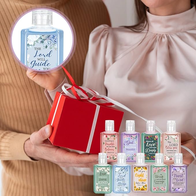 50 Pcs Christian Mini Hand Sanitizer Bulk Bible Verse Hand Sanitizer Religious Inspirational Favors 1fl oz Travel Size Hand Soap Gift for Pastor Church Prayer Christian Party Favors (Colorful Floral)