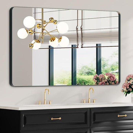 Bathroom Mirrors for Over Sink,55x30Inch Vanity Mirrors for Wall,Black Metal Frame Rectangle Mirrors for Bathroom Farmhouse,Restroom,Hangs Horizontally or Vertically