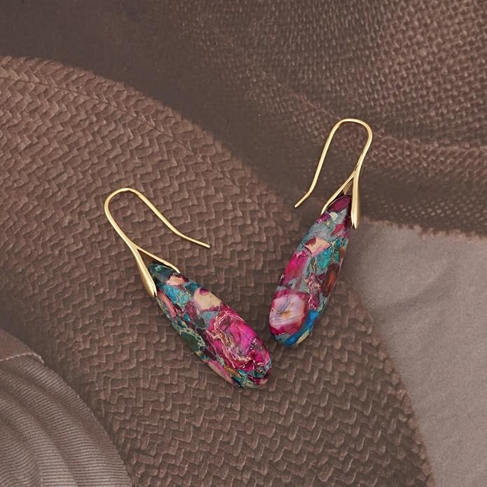 Natural Healing Stone Fishhoop Dangle Drop Earrings Statement Gold silver earrings