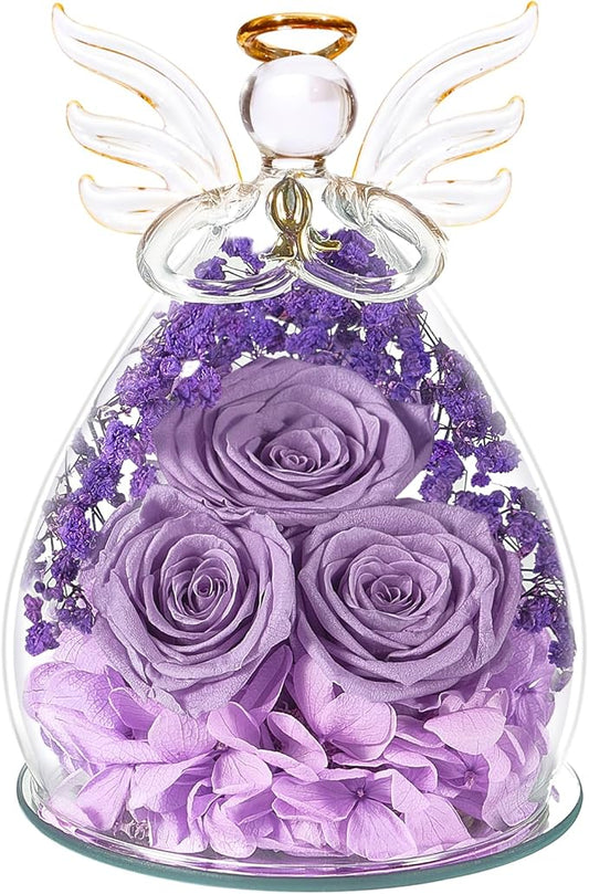 Beferr Valentines Day Rose Gifts for Her Women Mom Gifts for Birthday, Fresh Flowers for Delivery Prime Forever Preserved Rose in Glass Angel Figurine, for Grandma Wife Kids Daughter