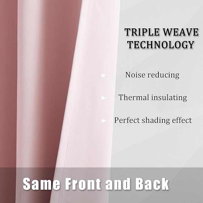 DUALIFE Baby Pink Blackout Curtains 63 Inch Length for Girls Room Heat Blocking Grommet Thermal Insulated Darkening Black Out Curtain for Nursery 52x63 Inches Long
