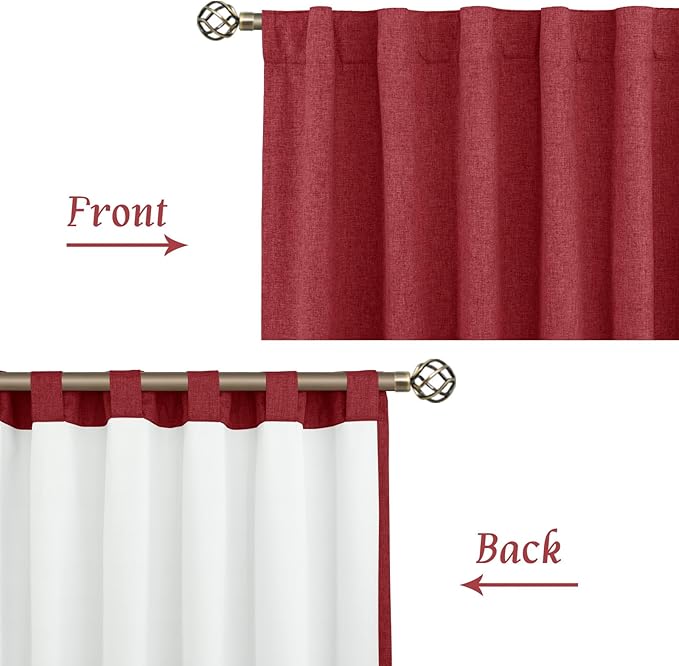 LAMIT Red 100% Blackout Linen Curtains, 84 Inch Linen Textured Living Room Christmas Decor Curtains Room Darkening Back Tab and Rod Pocket Neutral Panels with White Liner, 2 Panels, 52 x 84 Inch