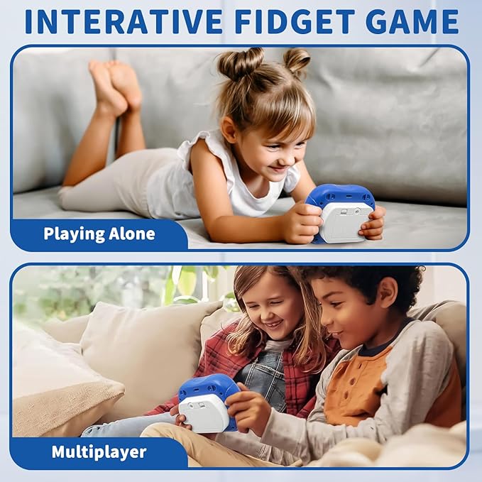 Pop Game Light Up Fidget Toy for Kids, 6 Modes LED Screen Quick Push Games Controller Electric Fidget Popper Game Bubble Road Trip Activities Car Games Birthday Gifts Toys for Kids Boys Blue