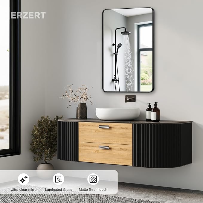 Bathroom Mirrors for Over Sink,1Pcs 20x30Inch Vanity Mirrors for Wall,Black Metal Frame Rectangle Mirrors for Bathroom Farmhouse Restroom,Hangs Horizontally or Vertically