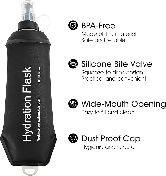 GYGYL Soft Flask, TPU Collapsible Soft Water Bottle for Hydration Pack, Running Vest, Leak-Proof Folding Water Bottle for Hiking Cycling Climbing Jogging-150ml Black, 2pcs