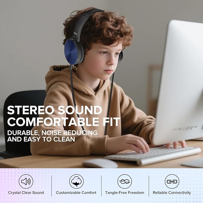 Classroom Headphones Bulk 10 Pack for Kids School,Wholesale Heavy Duty Wire Headsets,Class Set Earphones for Students,Children Toddler Teen Boys Girls and Adult(HTC004,Colorful)