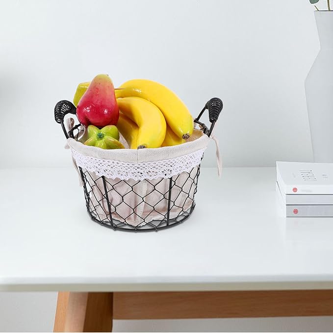 Wire Storage Basket with Handle and Fabric Liner, Metal Iron Wire Organizer Basket for Kitchen and Home, Suitable for Bread, Eggs, and Flower Girl Use