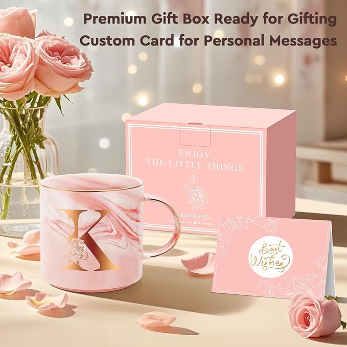 Valentines Day Gifts for Her, Anniversary Birthday Galentines Gifts for Women Mom Grandma Friend Sister Wife Teacher Coworker, Personalized Initial Customized Gift Monogrammed A-Z Coffee Mug 12 OZ(K)
