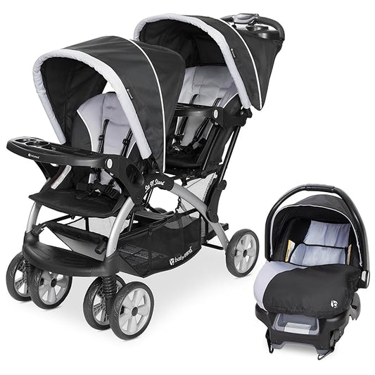 Baby Trend Infant and Toddler Double Stroller & Car Seat Combo, 2 Pc Set, Stormy - Portable and Lightweight Stroller Duo and Car Seat Travel System Tandem