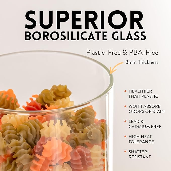 Glass Canisters with Airtight Lids Set of 6 (17.5 oz) - Borosilicate Glass Jars for Overnight Oats, Meal Prep & Pantry Storage, Stackable, BPA-Free, Dishwasher Safe Kitchen Containers