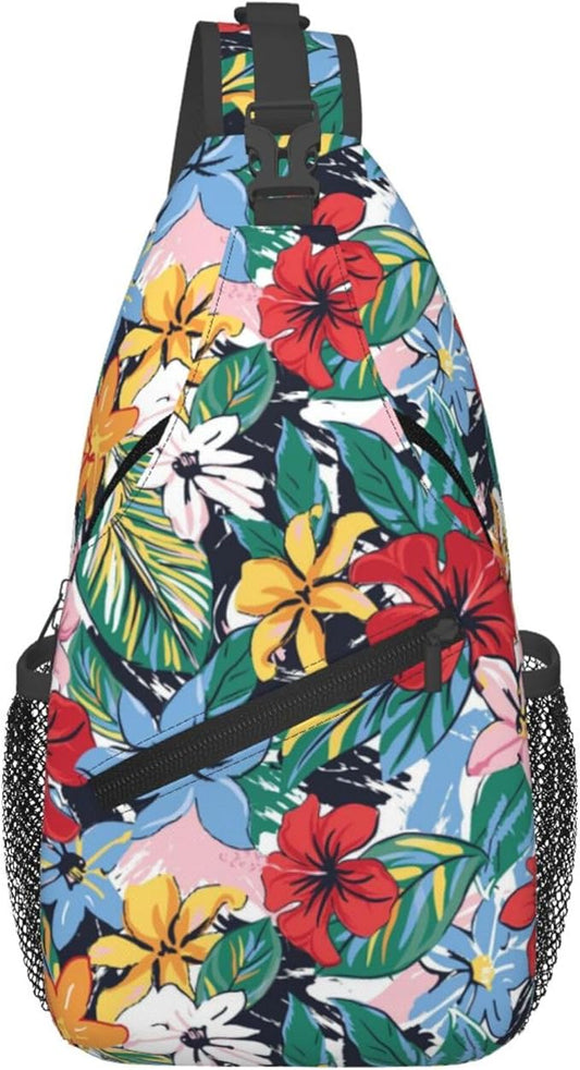 Hawaii Tropical Palm Sling Backpack Crossbody Bag Casual Chest Bags Travel Hiking Daypack Shoulder Bag for Women Men