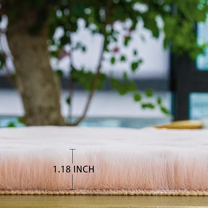 Pink Fluffy Washable Faux Rabbit Fuzzy Fur Area Rugs for Bedroom Large Furry Rugs for Living Room 2x10 Runner Nursery Rug Home Décor