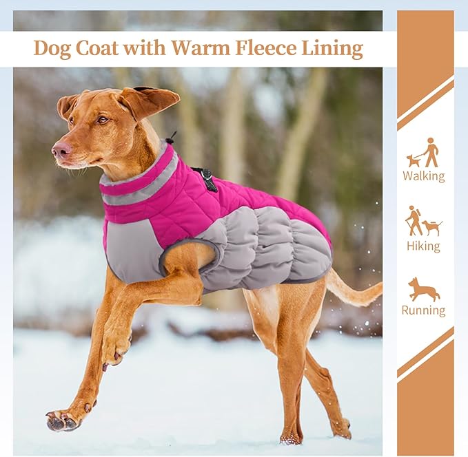 OUOBOB Dog Winter Jacket Cozy Reflective Waterproof Windproof Warm Pet Garment,Comfortable Cold Weather Fleece Apparel Outfits with Zipper Closure for Small Medium Large Dogs Puppy Walking,X-Large