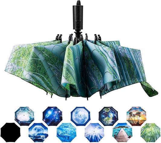 LANBRELLA Compact Reverse Folding Umbrella Auto Windproof Travel Umbrella
