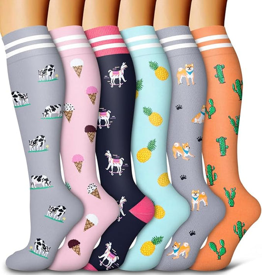 Bluemaple 6 Pack Copper Compression Socks for Women and Men Circulation-Best Support for Medical, Running,Nursing,Athletic