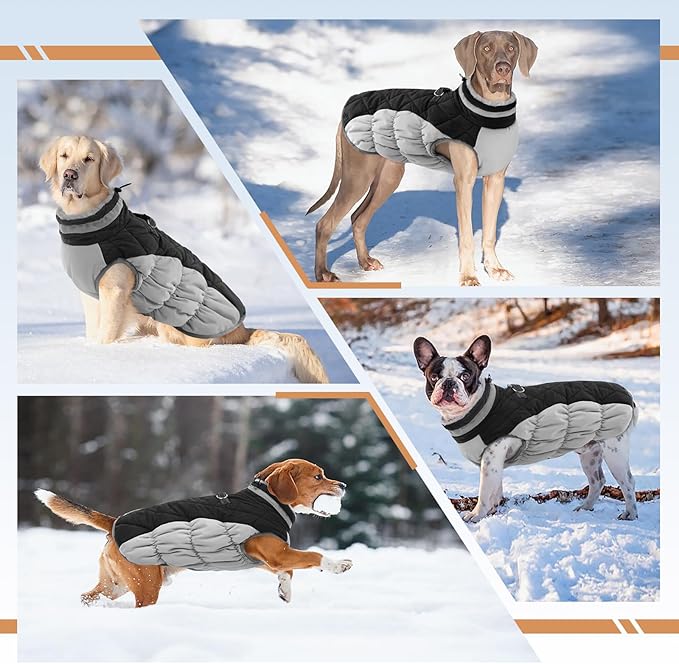 OUOBOB Dog Jackets for Medium Dogs,Medium Dog Coat,Warm Pet Winter Coat Zip Up Back,Waterproof Dogs Jacket with D-Ring,Pet Cold Weather Coats with Fleece Lined, Snowsuit Pug Boston Terrier,Black,M