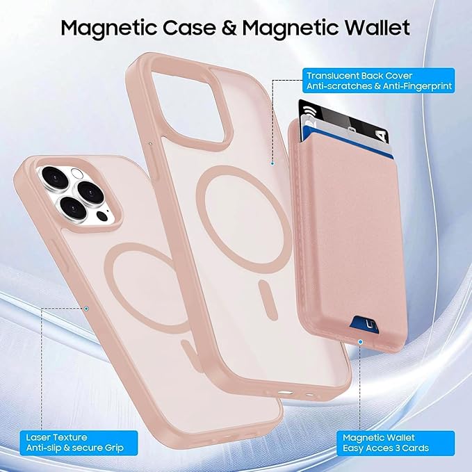 Ntwinro Magnetic for iPhone 14 Pro Max Case (Compatible with MagSafe) with Detachable Wallet & Card Holder for 3 Cards [RFID Blocking] Military Grade Protective Slim Phone Cover, Pink
