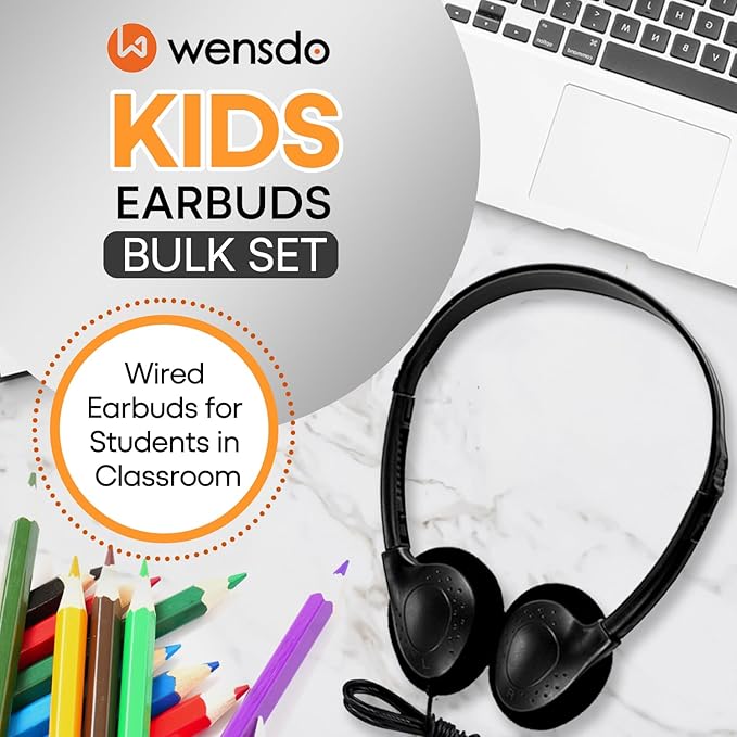 Bulk Headphones 100 Pack for Classroom School Kids, Wholeslae Wired Durable Earphones Class Set for Students Children Toddler Teens Boys Girls and Adult (HY857,100 Black)