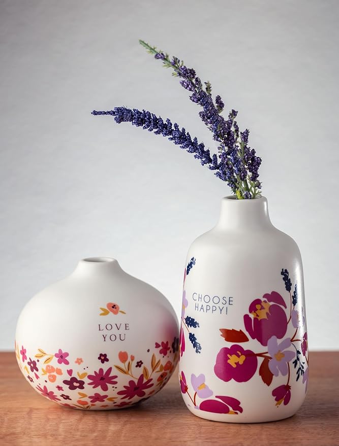 Karma, White Medium Bud Ceramic Flower Vases for Rustic Home Decor, Mini Vases for Modern Farmhouse Decor, Living Room, Mantel and Entryway Decor, Better Place