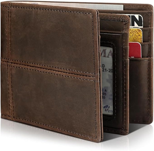 Artpaxy Mens Wallet Bifold Genuine Leather RFID Blocking Wallet for Men with 1 ID Window 13 Card Holders 2 cash pockets 1 Gift Box