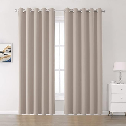 DUALIFE Curtains 90 Inches Long 2 Panels Set Extra Wide 60 Inches Warm Taupe - Nursery Bedroom Window Drapes Privacy Light Blocking Curtains for Sliding Door Living Room
