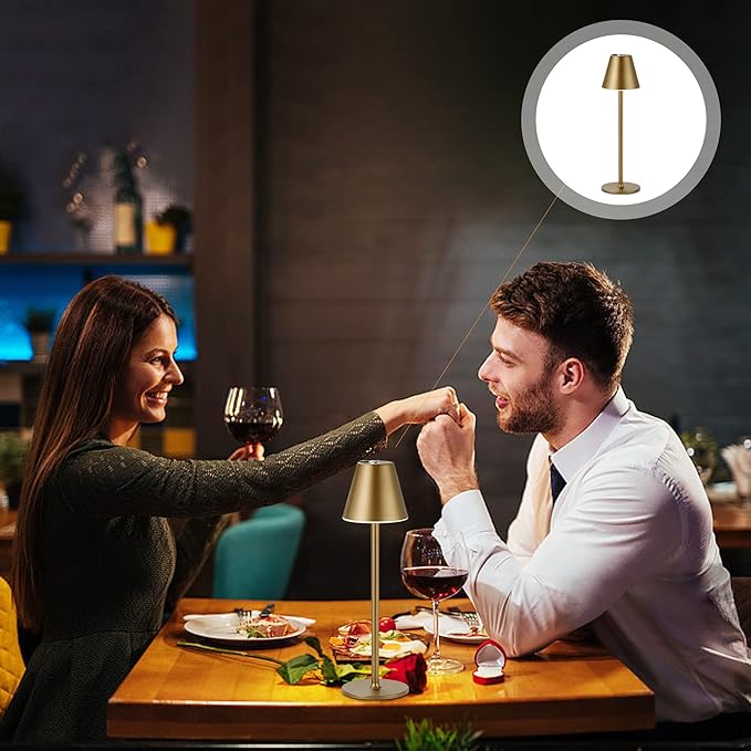 2-Pack Cordless Table Lamps - 5000mAh Rechargeable Battery Operated Desk Lamp, 3-Level Dimmable LED Night Light for Bedroom, Dining, Restaurant - Metal Design (Bronze 2PACK)