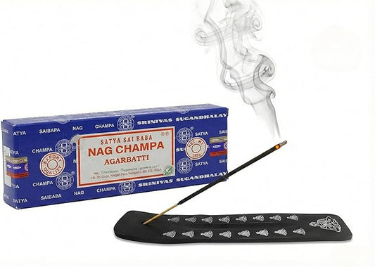 Wooden Holder with Nag Champa 250 GMS Incense Gift Set with Wooden Holder Hand-Rolled Agarbatti | Long-Lasting Floral Aroma for Pooja, Meditation & Home Fragrance