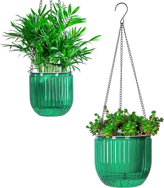 Josteve 5.2/8.2 Inch 2 Pcs Self Watering Hanging Planter Indoor Plant Pots Drainage Holes, Outdoor Small Hanging Planters Flower Pot Basket, Visible Water Level, Plant Hanger Home Decor, Gardening