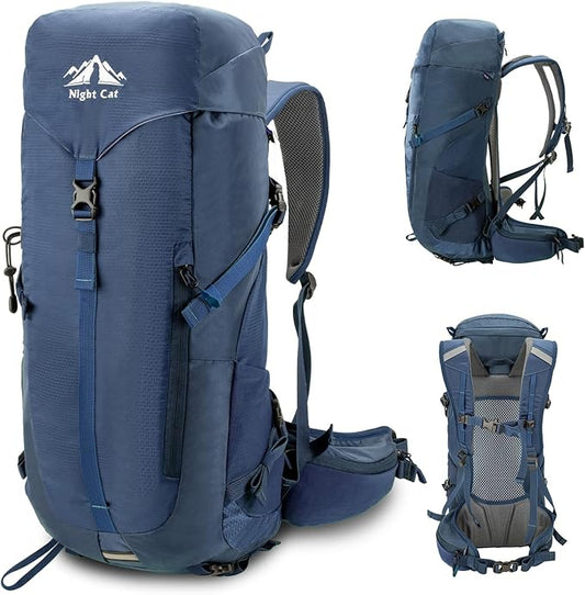 Night Cat Internal-frame Hiking Backpack: 30L Camping Backpack for Men Women Lightweight Waterproof Rain Cover Blue