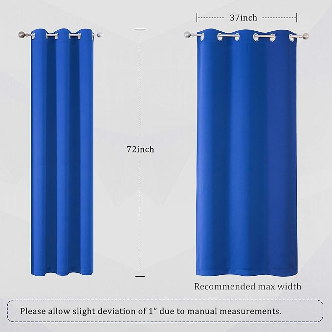 DUALIFE Royal Blue Blackout Curtains Panels/Drapes for Living Room 72 inch Length Room Darkening Bedroom Curtains Grommet Top 42 W x 72 L Inch